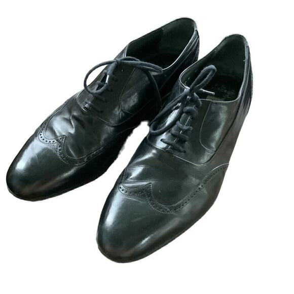 VTG Bruno Magli Black Leather Wing Tip Dress Shoes Mens Size 9.5 M Made In Italy main image 8